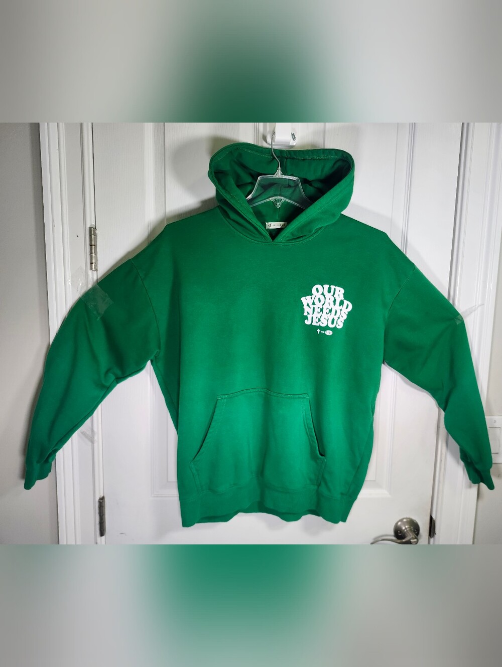 Elevated Faith Green "Our World Needs Jesus" Pullover Hoodie Sweatshirt S M NWOT